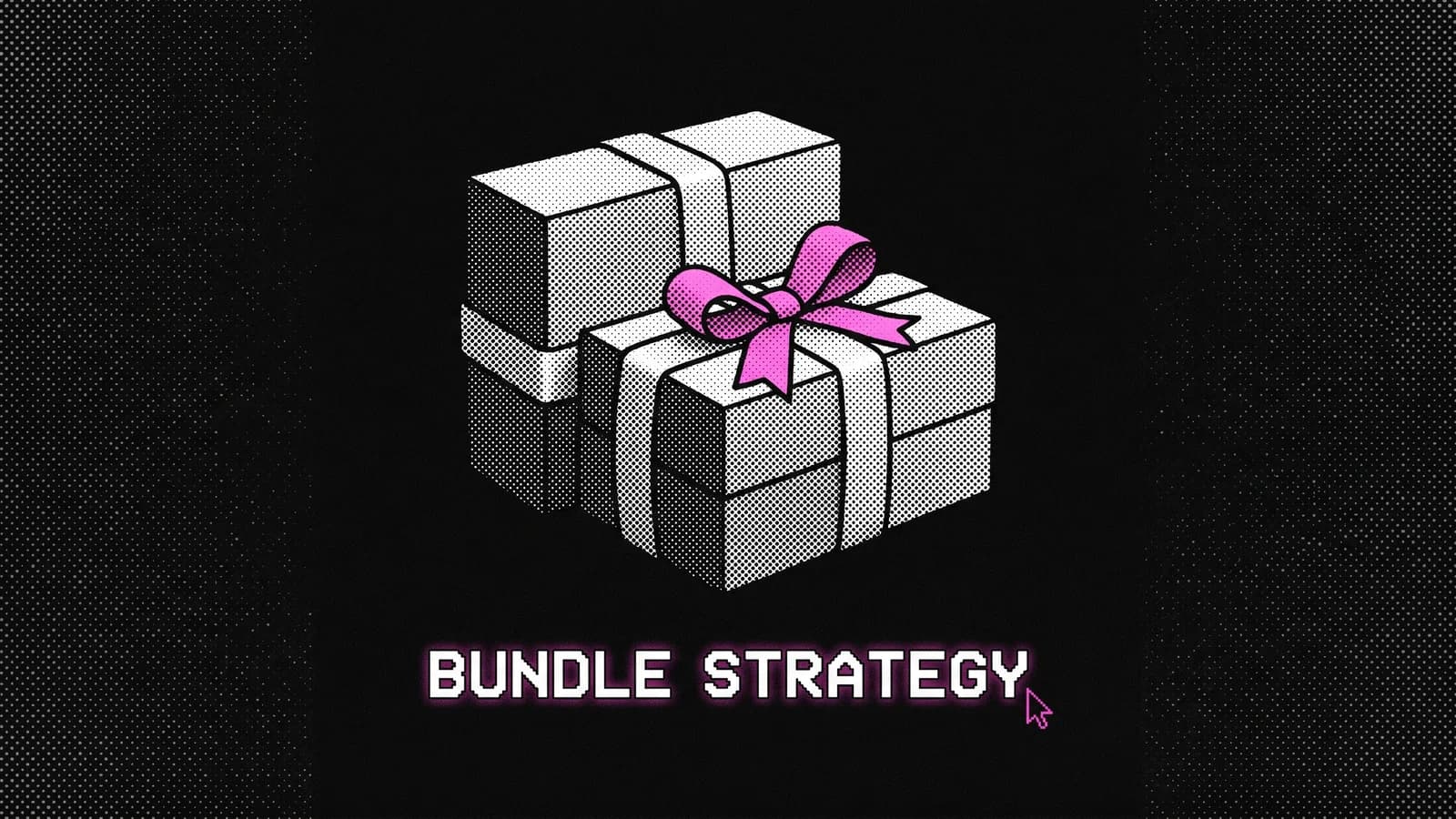 Halftone illustration of three product boxes bundled with a ribbon, a Shopify bundle strategy