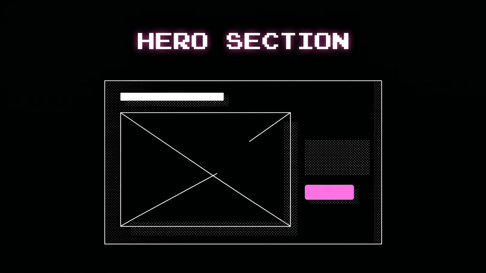 Polton ilustracija prvega zaslona produktne strani z naslovom, hero sliko in enim samim roza CTA gumbom, Shopify hero sekcija
