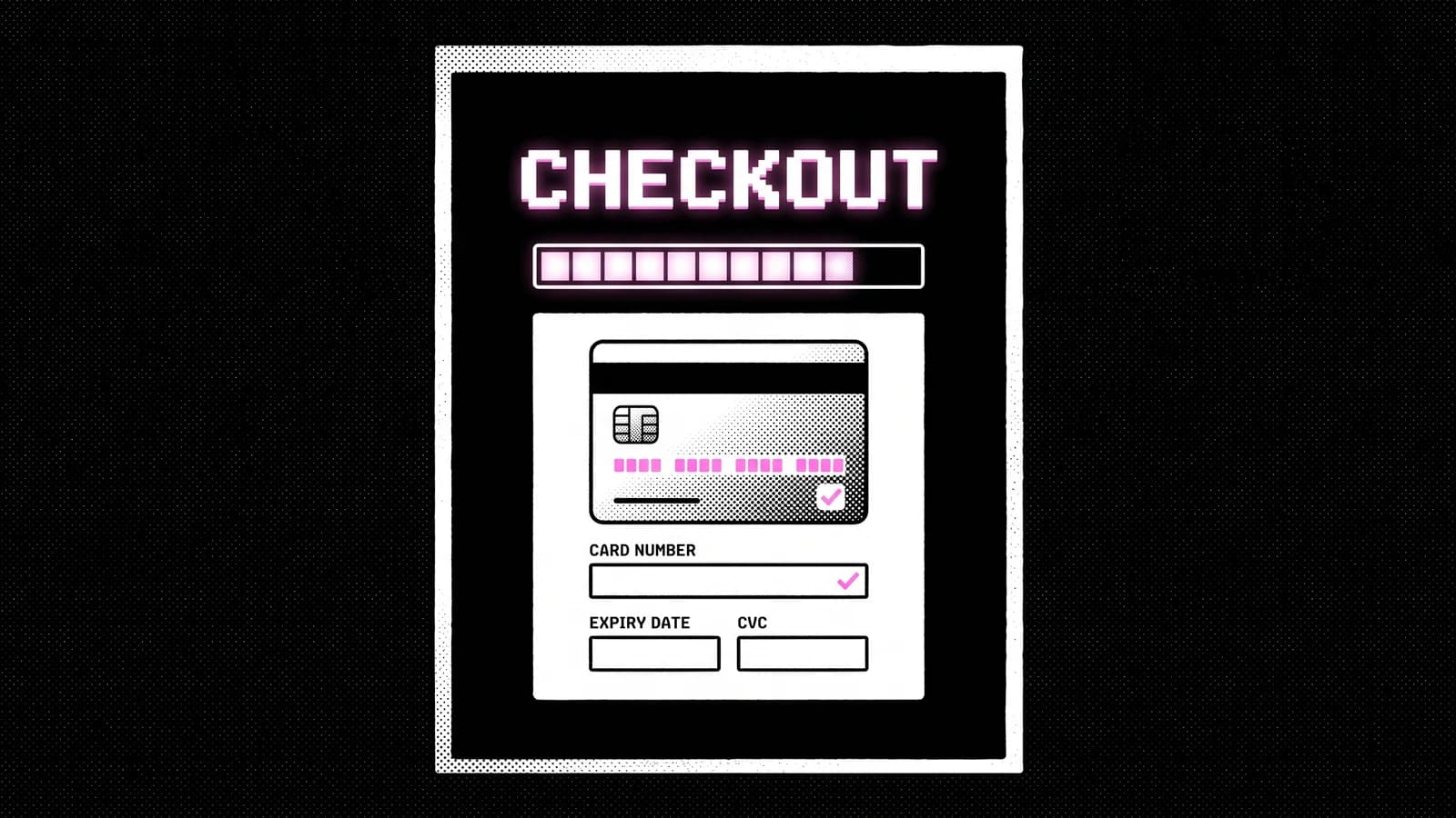 Halftone-Checkout-Formular mit Fortschrittsbalken und Karte, Shopify Checkout Conversion