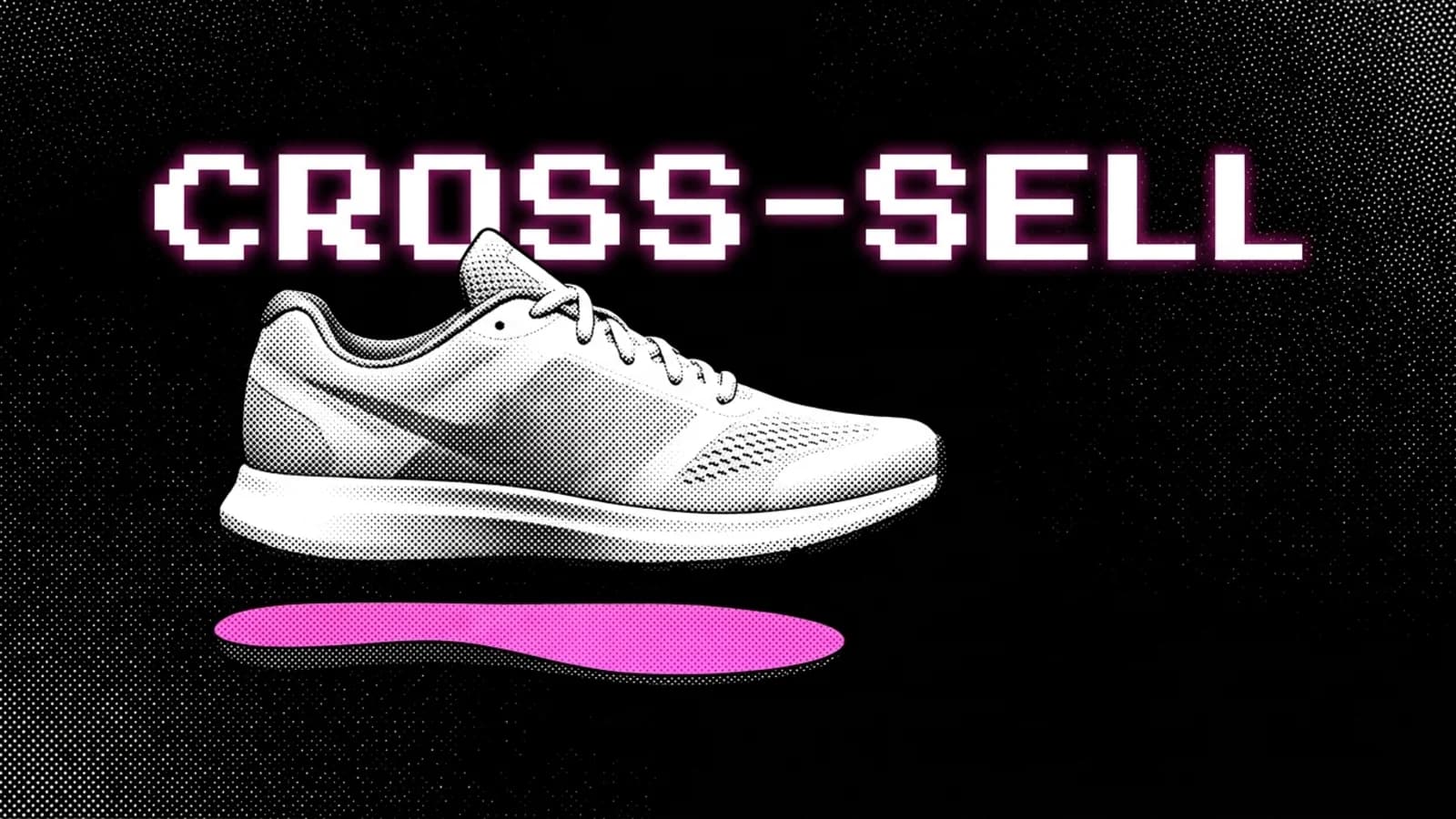 Halftone shoe with a single pink insole beside it, cross-selling in ecommerce