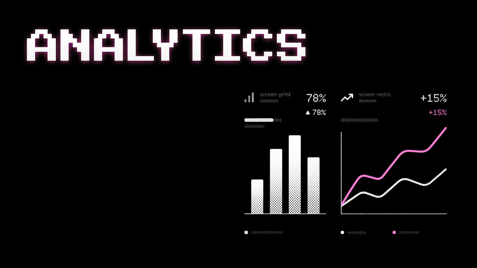 Halftone-Illustration eines Dashboards mit einem Take-Rate-Balken und einer pinken Linie für die inkrementelle Marge, Post-Purchase-Upsell-Analytics