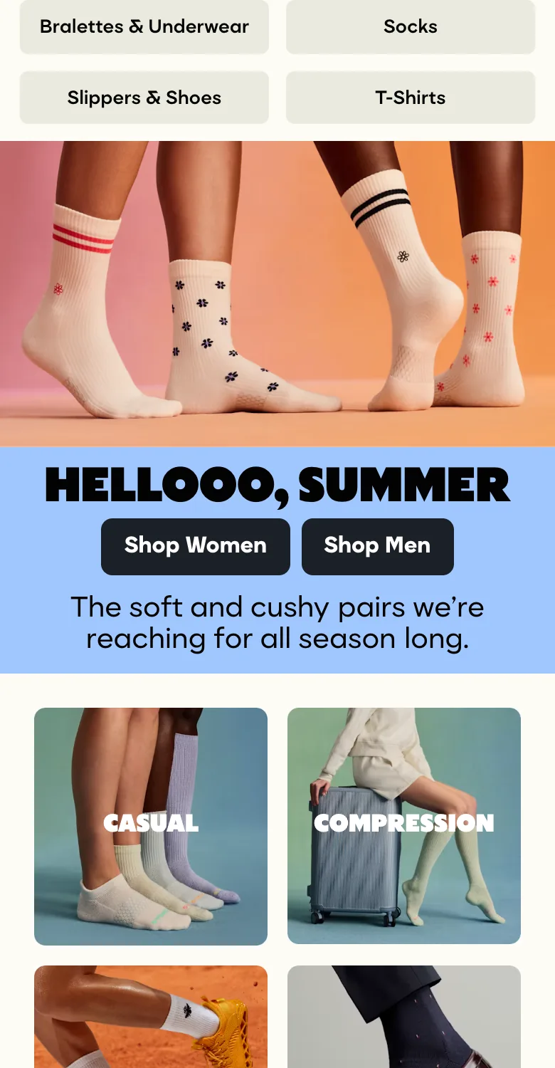 Bombas "One Purchased One Donated" mission strip sitting above the first product card