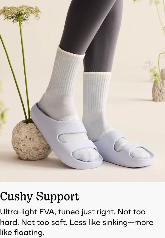 Bombas PDP editorial imagery styling the Friday Sandal worn with crew socks