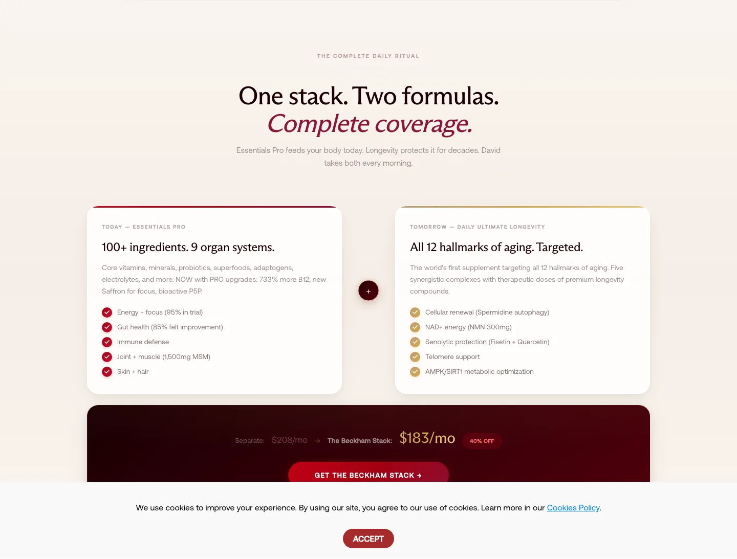 IM8 "The Complete Daily Ritual — one stack, two formulas" dual-value block