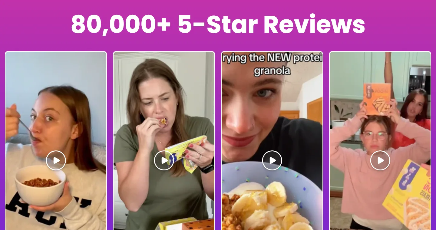 Magic Spoon 80,000+ 5-Star Reviews UGC band; the three benefits also repeat as full-width bands lower on the page