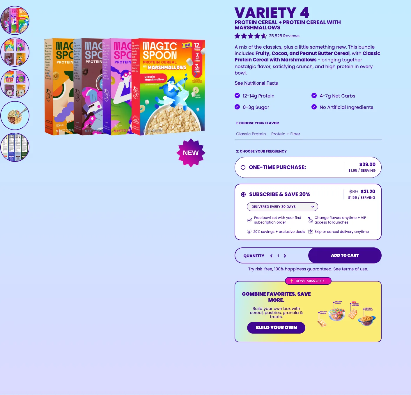 Magic Spoon PDP buy box near the top of a very tall product page with no sticky bar