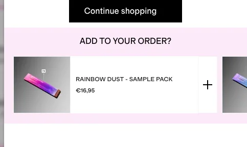 Spacegoods cart drawer "Add to your order?" cross-sell with a sample pack